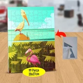 Sevimli Leyle ve Flamingo 99 Parça Puzzle Yapboz Tablo-128416434 - 1