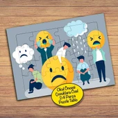 Üzgün Şaşkın Emoji Suratları 24 Parça Çocuklara Özel Yapboz Tablo-43103 - 1