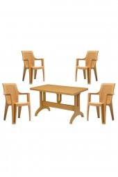 6 adet Elegance rattan efektli teak sütlü Kahve 70x120 Plastik Masa Sandalye Takımı - 1