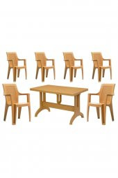 6 adet Elegance rattan efektli teak sütlü Kahve 70x120 Plastik Masa Sandalye Takımı - 3