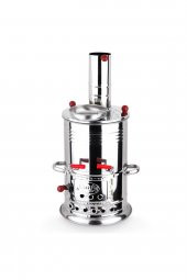 Zarif iş 3.5 Litre Çift Musluklu Krom Piknik Semaveri Odunlu Semaver Kömürlü Semaver - 1