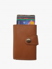 Kahverengi Otomatik Mekanizmalı Para Bölmeli Cüzdan Kartlık RFID Korumalı - 1