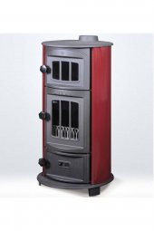 Yuvarlak 5110 Şömine Soba camlı fırınlı kuzine tuğlalı (bordo) - 1