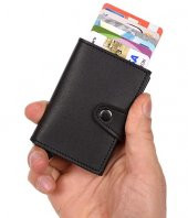 Erkek Siyah Suni Deri Mekanizmalı Kartlık Cüzdan - 1