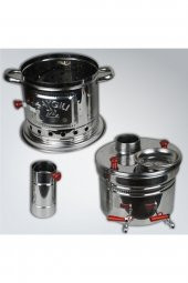 Zarif Çift Musluklu kendinden içten demlik li odunlu Semaver - 3