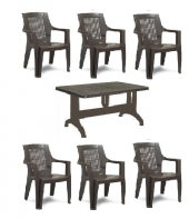 Gardelia 6 Adet Elegance Rattan Efektli Plastik Sandalye + 70x120 Plastik Masa Balkon Bahçe Sandalye - 1