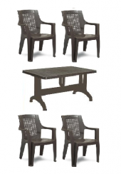 Gardelia 4 Adet Elegance Rattan Efektli Plastik Sandalye + 70x120 Plastik Masa Balkon Bahçe Sandalyesi - 1