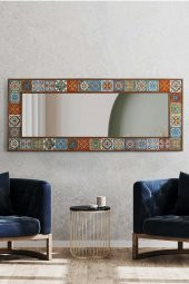 Etnik Çini Seramik 60x148 CM Doğal Ağaç Çerçeveli Salon Ofis Mutfak Duvar Konsol Boy Aynası - 2