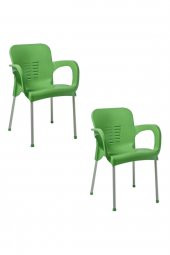 2 Adet Metal Ayaklı Plastik Sandalye Yeşil - 1