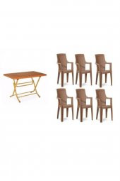 Plastik Katlanır Masa 70x120 + 6 Adet Gold Plastik Sandalye Mobilya Kahverengi Xömbx99 - 1