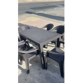 Rattan efektli Plastik Sabit Masa 70x120 + 6 Adet Kollu rattan efektli Plastik Sandalye Mobilya - 1