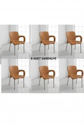 metal ayaklı teak sütlü kahve Plastik Sandalye 6 Adet - 1