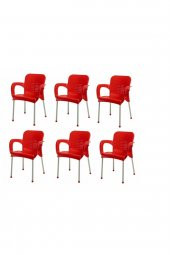 Kırmızı Plastik Sandalye 6 Adet Xömbx98 metal ayaklı - 1