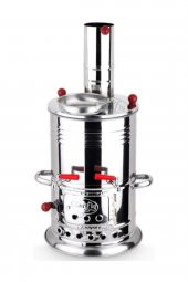 Çift Musluklu içten demlikli Semaver Odunlu Semaver Kömürlü Semaver Köz Semaveri - 1