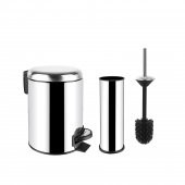 SİLİWAX ELİT İKİLİ BANYO SETİ PASLANMAZ ( 3LT ÇÖP KOVASI + TUVALET FIRÇASI ) - 1