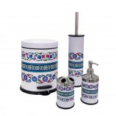 SİLİWAX RUMİ DESEN-4 Lü Set Pedallı  Yavaş kapanır Çöp Kovası Wc Klozet Fırça Sabunluk Diş Fırçalık Seti - 1