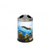 SİLİWAX OKYANUS DESEN-4Lü Set Pedallı Yavaş kapanır Çöp Kovası Wc Klozet Fırça Sabunluk Diş Fırçalık - 4