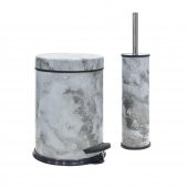 SİLİWAX BEYAZ MERMER -2 Li Set Pedallı Çöp Kovası ve Wc Klozet Fırça Seti - 1