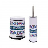 SİLİWAX RUMİ DESEN-2 Li Set Pedallı  Yavaş kapanır Çöp Kovası ve Wc Klozet Fırça Seti - 1