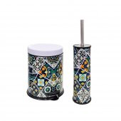 SİLİWAX RETRO DESEN-2 Li Set Pedallı  Yavaş kapanır Çöp Kovası ve Wc Klozet Fırça Seti - 1