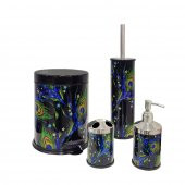 SİLİWAX ANKA DESEN-4Lü Set Pedallı Yavaş kapanır Çöp Kovası Wc Klozet Fırça Sabunluk Diş Fırçalık - 1