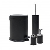 SİLİWAX SİYAH KADİFE -4 Lü Set Pedallı Çöp Kovası Wc Klozet Fırça Sabunluk Diş Fırçalık Seti - 1