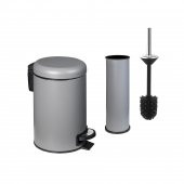 SİLİWAX ELİT İKİLİ BANYO SETİ - GRİ ( 3LT ÇÖP KOVASI + TUVALET FIRÇASI ) - 1