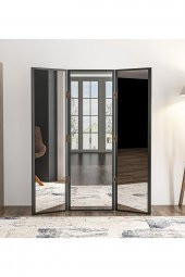 Paravan Siyah 3 Kanatlı Boy Ayna 130x150CM Antre Duvar Salon Banyo Ofis Yatak Giyinme Odası Aynası - 1