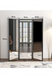 Paravan Siyah 3 Kanatlı Boy Ayna 130x150CM Antre Duvar Salon Banyo Ofis Yatak Giyinme Odası Aynası - 5