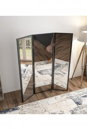 Paravan Siyah 3 Kanatlı Boy Ayna 130x150CM Antre Duvar Salon Banyo Ofis Yatak Giyinme Odası Aynası - 3