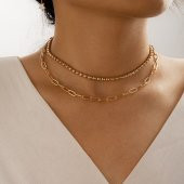 Altın Rengi Katmanlı Şık Kolye Top Zincir Ezme Zincir Kolye - 479 - 1