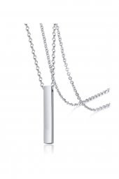 Gümüş Kaplamalı Çubuk Uzun Bar Dikdörtgen Kolye 70 Cm - 45 - 1
