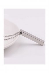Gümüş Kaplamalı Çubuk Uzun Bar Dikdörtgen Kolye 70 Cm - 45 - 3