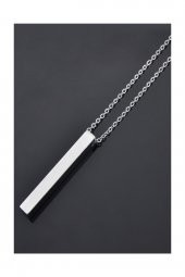 Gümüş Kaplamalı Çubuk Uzun Bar Dikdörtgen Kolye 70 Cm - 45 - 5