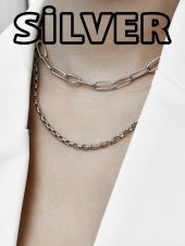 Gümüş Rengi Gerdanlık Kolye Kadınlar İçin Katlı Kolye Küp Dikdörtgen Zincir - 466 thumbnail 1