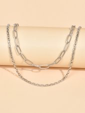 Gümüş Rengi Gerdanlık Kolye Kadınlar İçin Katlı Kolye Küp Dikdörtgen Zincir - 466 thumbnail 3