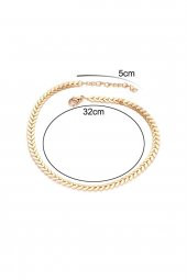 Happy Yaprak Balık Sırtı Zincir Tasma Kolye Gold - 167 - 6