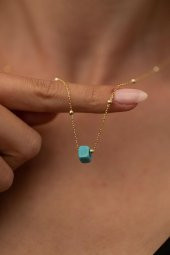 Kadın Bodrum Mavi Boncuk Model Toplu Altın Kaplama İtalyan Kolye - 102 thumbnail 1