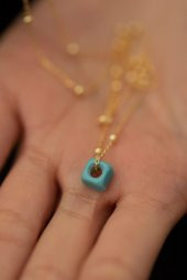 Kadın Bodrum Mavi Boncuk Model Toplu Altın Kaplama İtalyan Kolye - 102 thumbnail 2