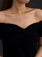 Zirkon Taşlı Katmanlı Kolye Altın Renk - 444 - 1