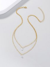 Zirkon Taşlı Katmanlı Kolye Altın Renk - 444 - 2