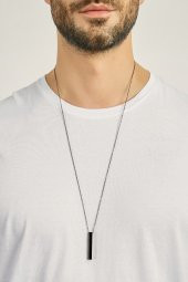 Erkek Siyah Kaplama Çubuk Kolye - 44 - 1