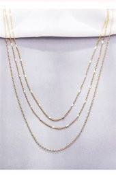 Kadın Üçlü Şeri Zincir Kolye Gold Kaplama Katmanlı Kolye Choker Uzun Çoklu Kolye - 80 - 2