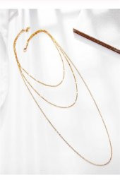 Kadın Üçlü Şeri Zincir Kolye Gold Kaplama Katmanlı Kolye Choker Uzun Çoklu Kolye - 80 - 3