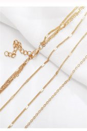 Kadın Üçlü Şeri Zincir Kolye Gold Kaplama Katmanlı Kolye Choker Uzun Çoklu Kolye - 80 - 4