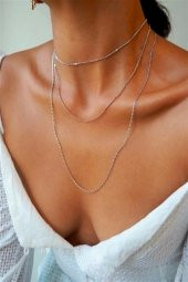 Kadın Üçlü Şeri Zincir Kolye Silver Katmanlı Kolye Choker Uzun Çoklu Kolye - 8 - 4