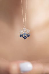 Altın Renk  Rodyumlu Renkli Zirkon Taşlı Kar Tanesi Kolye Altın Renk - 325 - 1