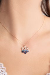 Altın Renk  Rodyumlu Renkli Zirkon Taşlı Kar Tanesi Kolye Altın Renk - 325 - 2