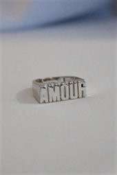 Kadın Amour Yazılı Gümüş Renk Ayarlanabilir Yüzük - 440 - 2
