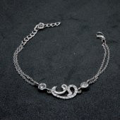 Gümüş Renk Çift Vav Figürlü Çift Zincirli Bileklik 878 - 1